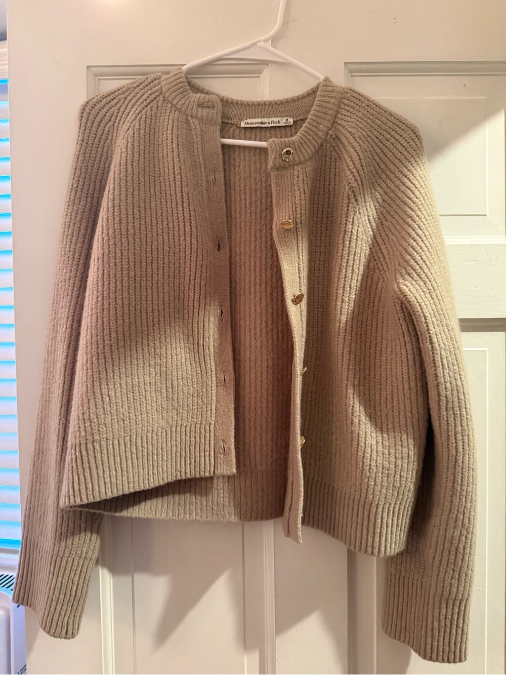 Abercrombie & Fitch Beige Ribbed Button-Front Cardigan